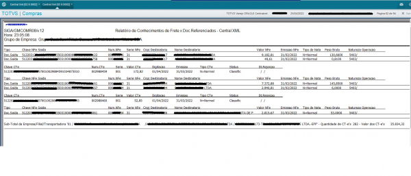 Relatório de CT-e x NF-e